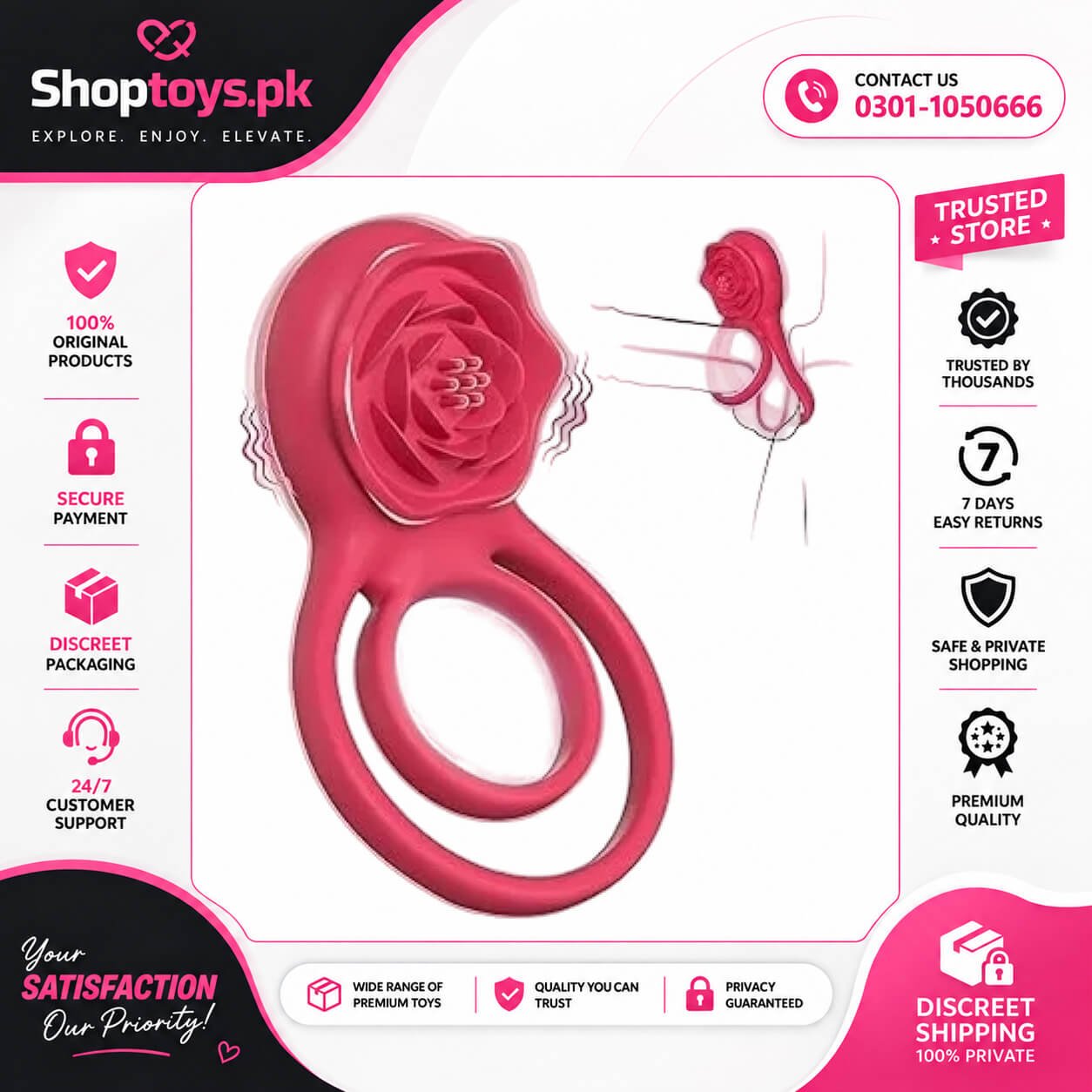Movgani Rose Clitoral Vibrating Cock Ring | Couples Toy In Pakistan