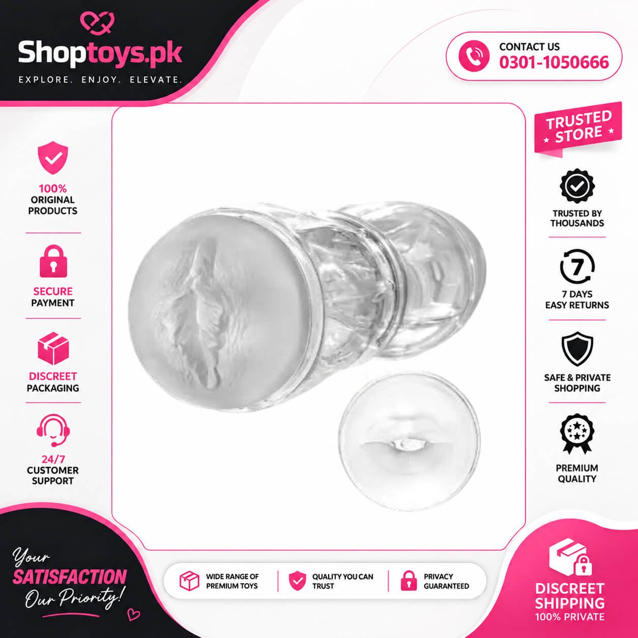 Clear Male Masturbator Sex Toys for Men Dual In Pakistan
