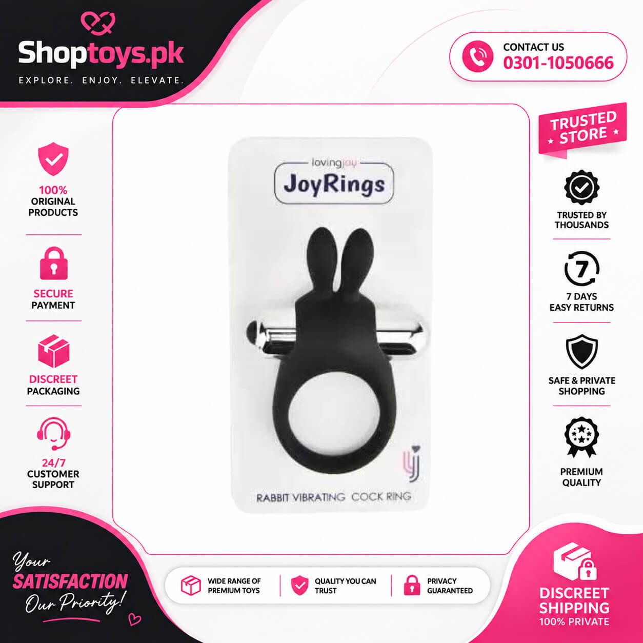 JoyRings Silicone Rabbit Vibrating Cock Ring In Pakistan