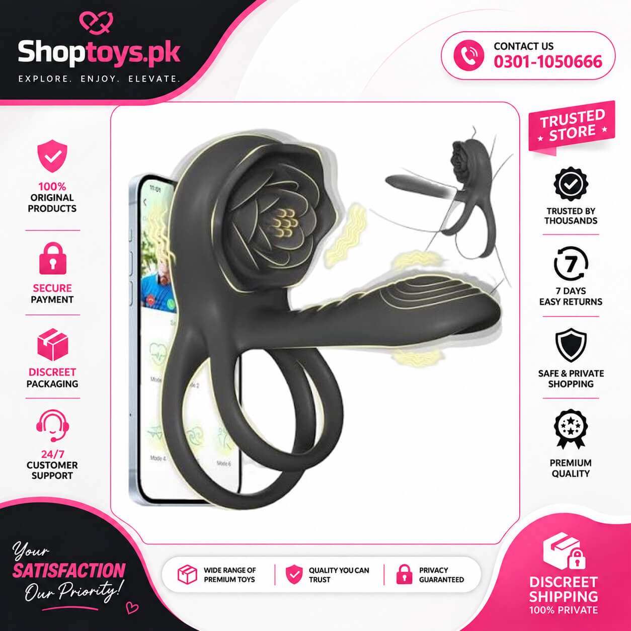 MOVGANI 4 in 1 Rose Penis Extender with G Spot Clitoris Vibrator In Pakistan
