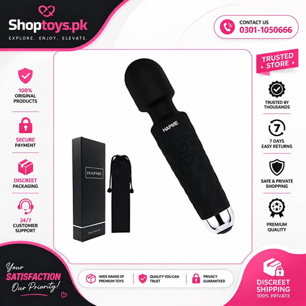 CHARMING Handheld Personal Wand Massager Waterproof USB Rechargeable In Pakistan