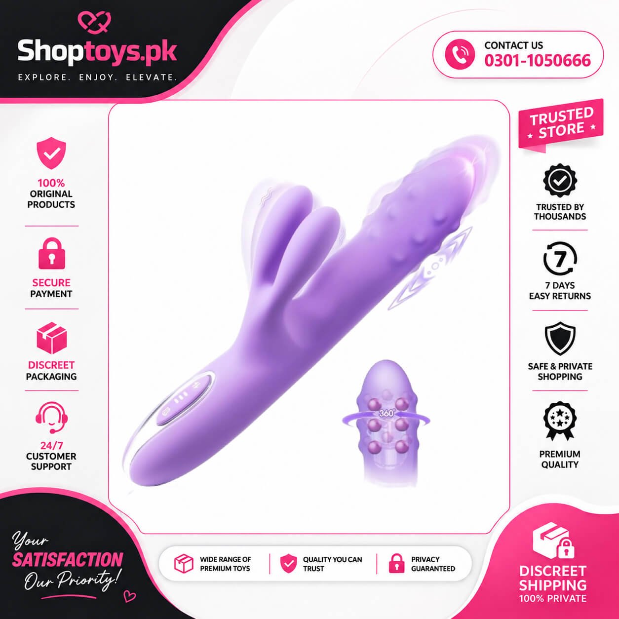 QUZAR Vibrator Dildo Sex Toys with Tri-Row Rotating In Pakistan