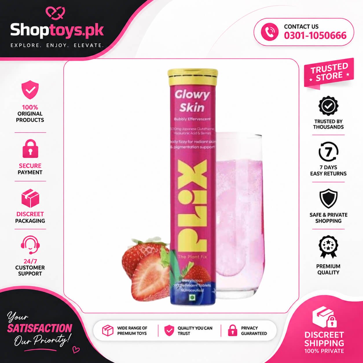 Plix The Plant Fix Glutathione Strawberry Effervescent Tablets With 500mg L-glutathione In Pakistan