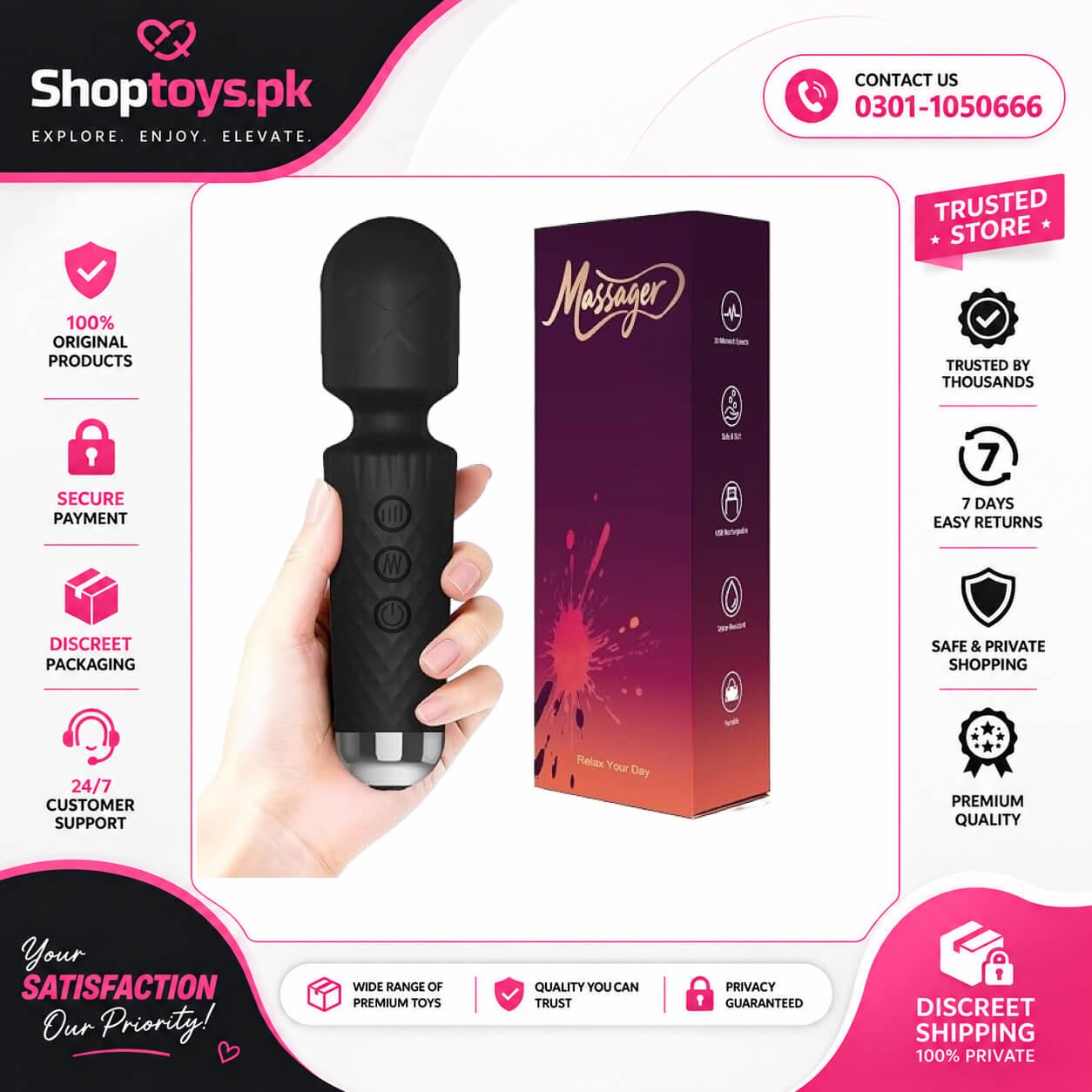 Upgraded Handheld Rose Black Mini Massager Tool for Muscle Relax In Pakistan