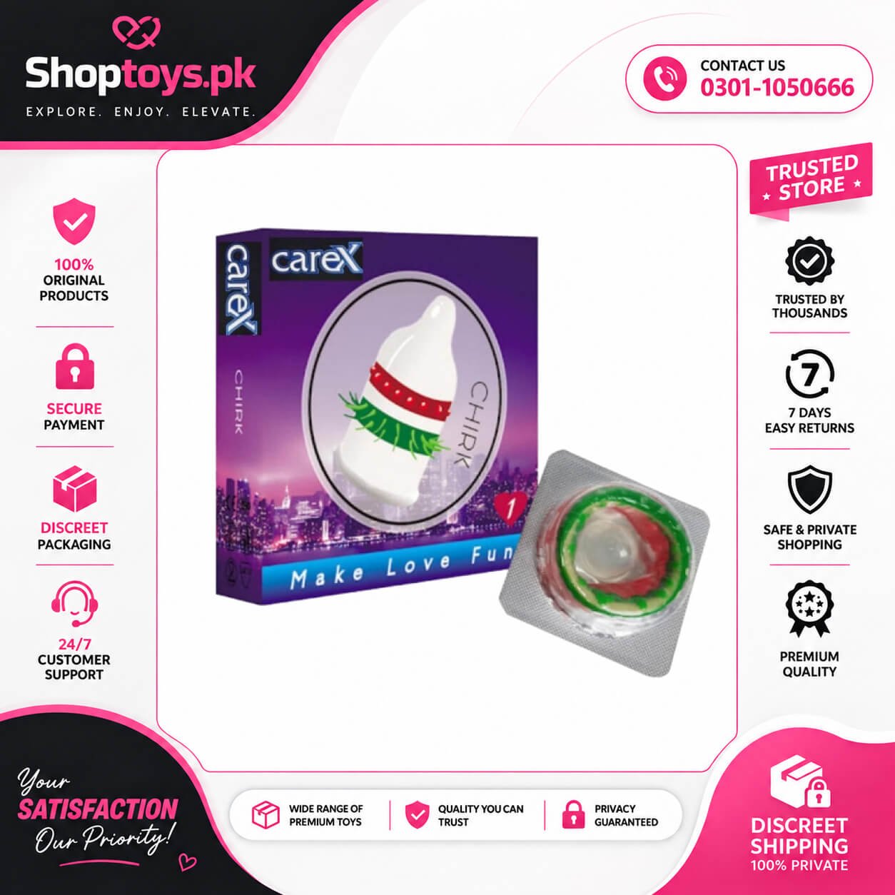 3 Colour Carex Chirk Spike Condom In Pakistan