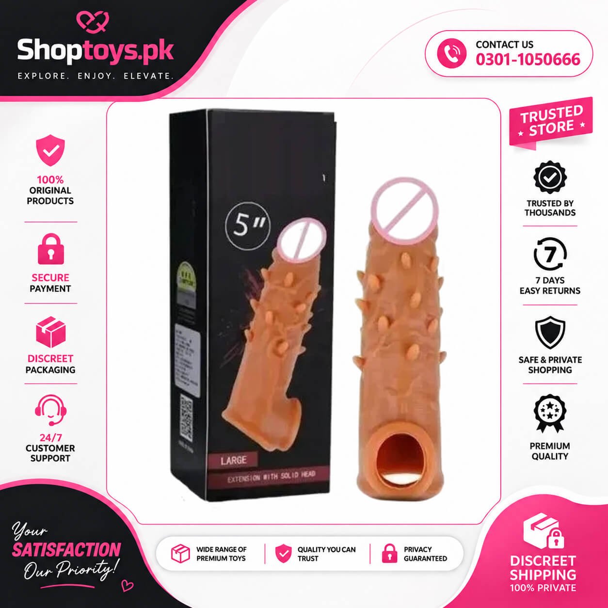 6.2 Inch Double Hole Sleeve With Extra Dots Spikes Condom In Pakistan