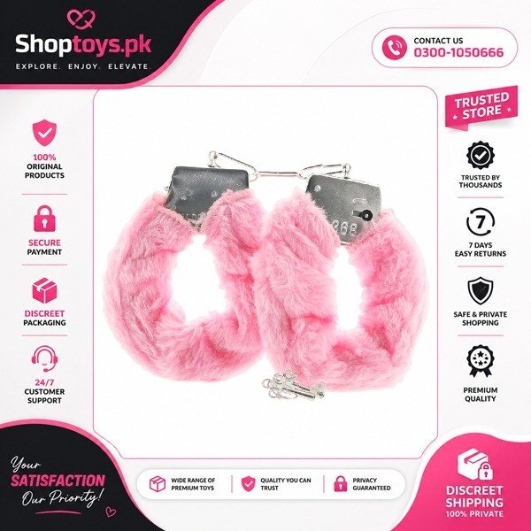Playful Furry Cuffs With Keys In Pink In Pakistan