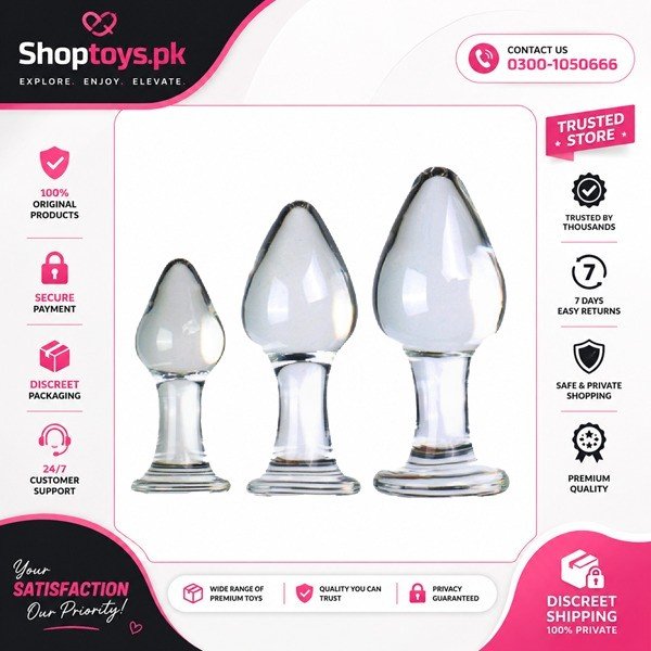 3Pcs Crystal Glass Anal Butt Plug Set Small Medium and Big Glass