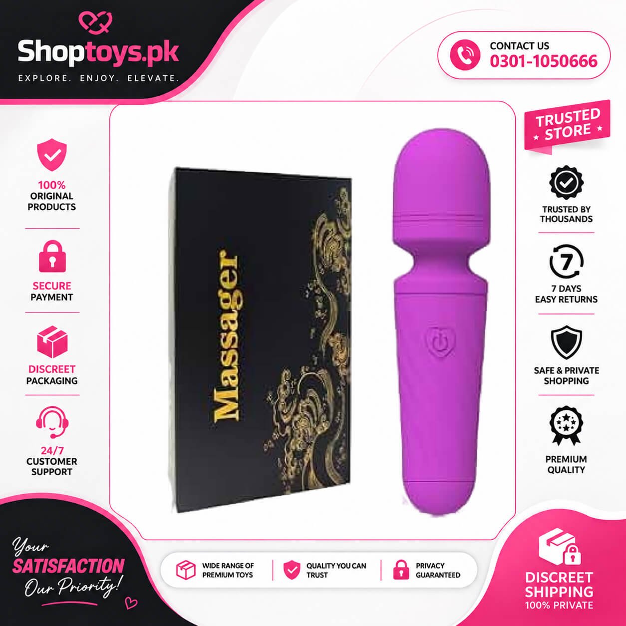 Rechargeable Mini Massager  10 Quiet Vibration Modes In Pakistan