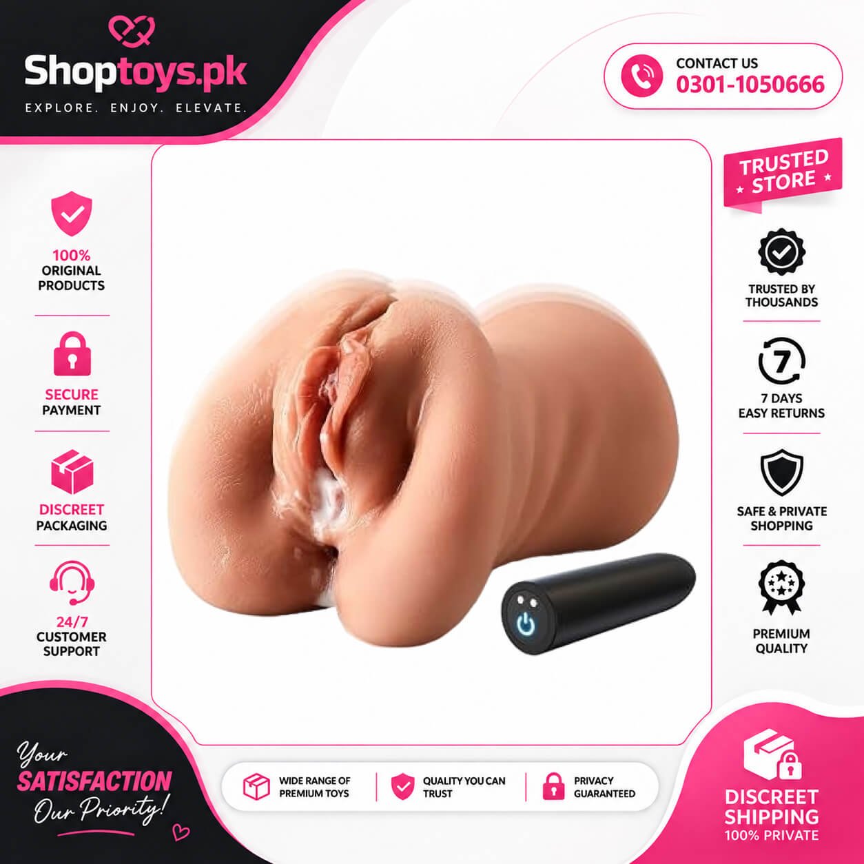 3 in 1 Pocket Pussy Male Masturbator | Realistic Stroker Toy In Pakistan