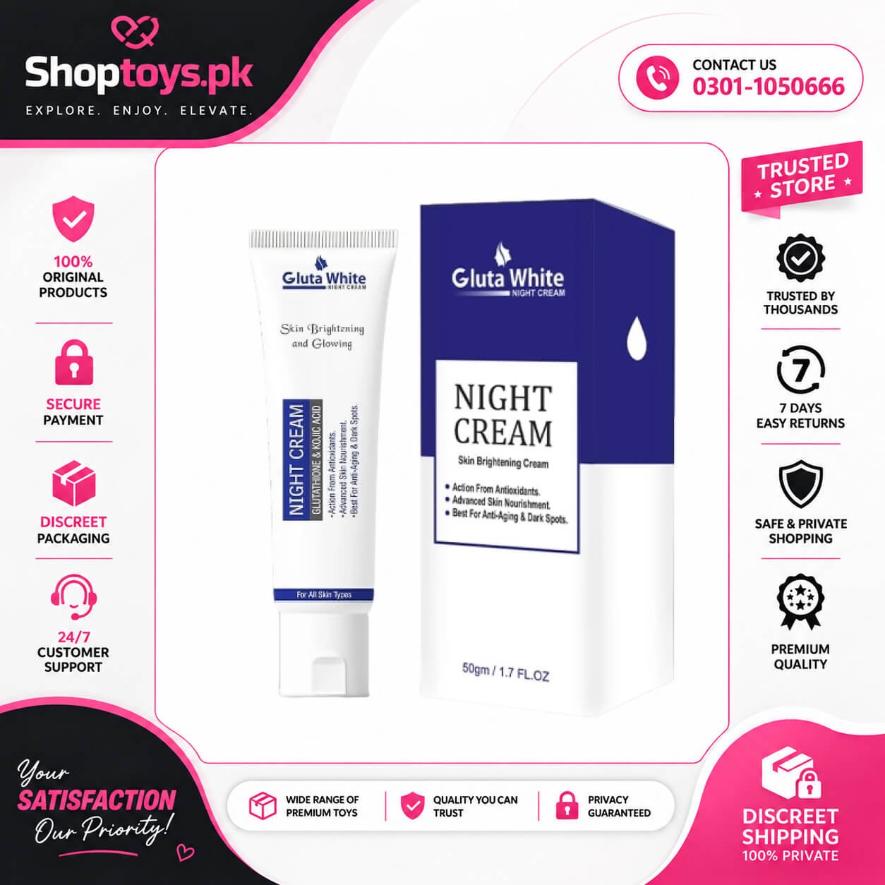 Gluta White Night Cream Tube Pack Price In Pakistan