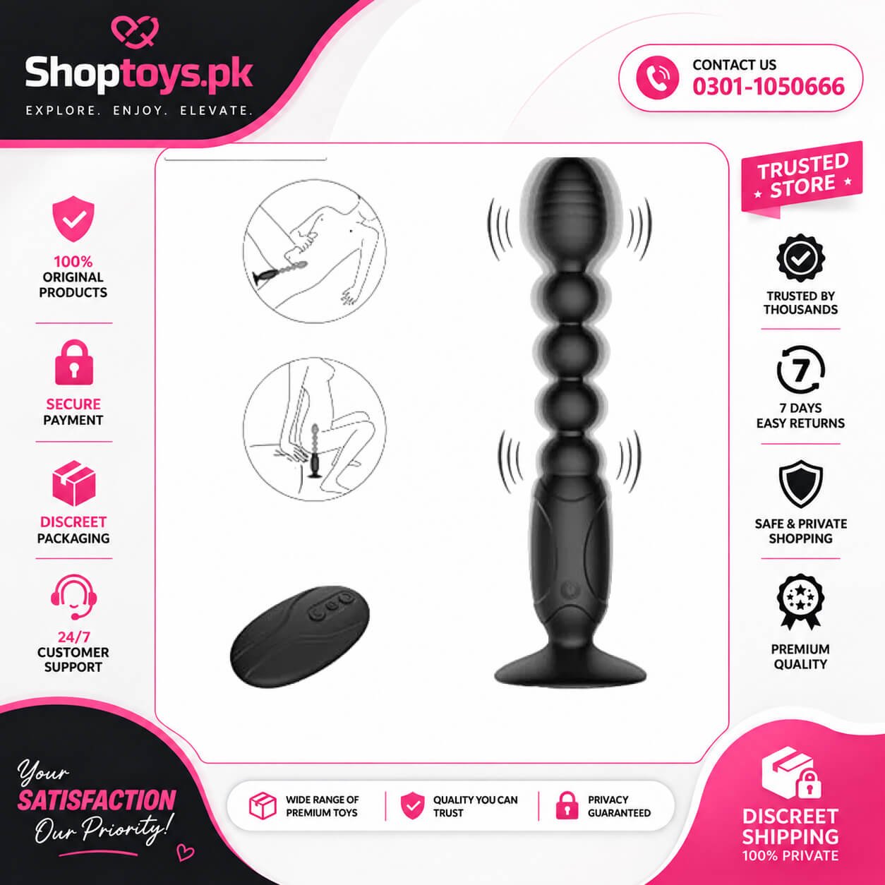 Vibrating Anal Beads Butt Plug Adult Sex Toys for Men & Women In Pakistan
